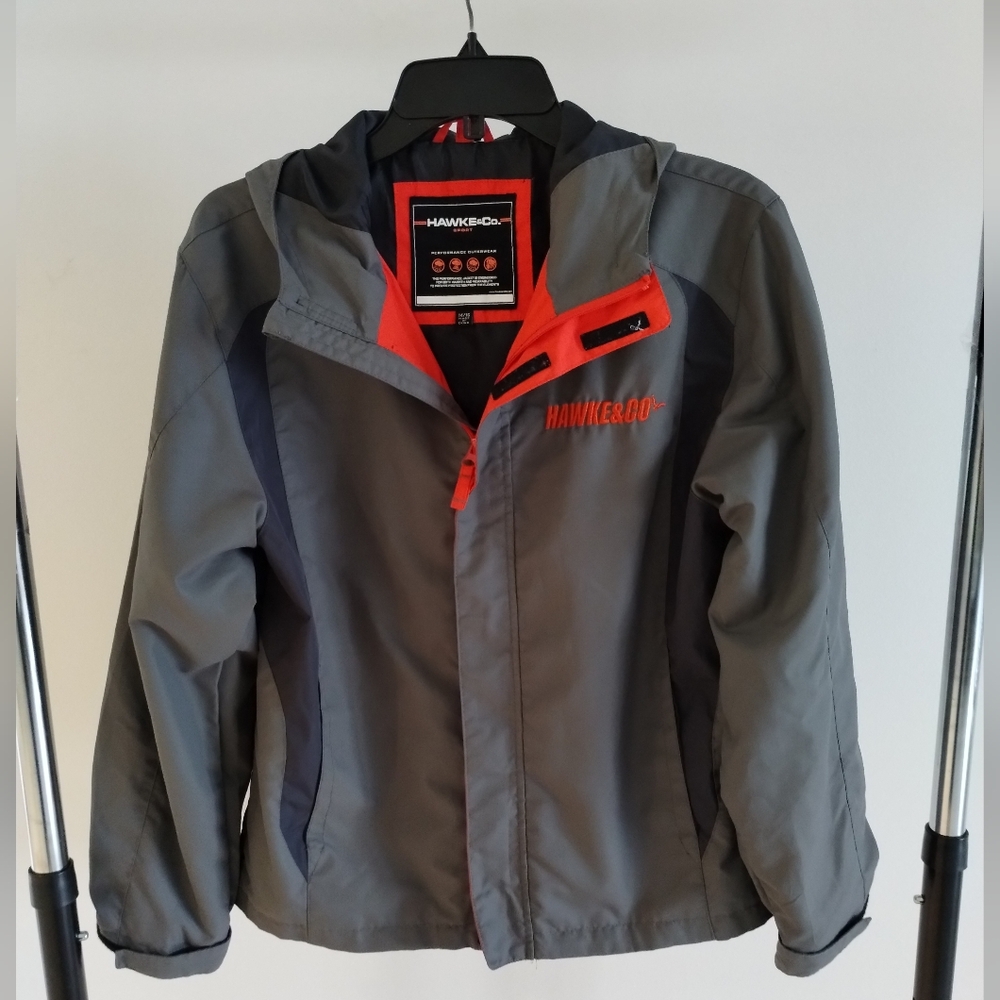 HAWKE&CO Sport Performance jacket with hoodie Gray/orange size 14-16 Vintage